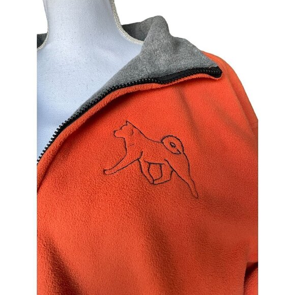 Devon & Jones Men's Sz Large Fleece Sweater Orange 2 Pockets 1/4 Zip Husky Dog - Picture 4 of 11